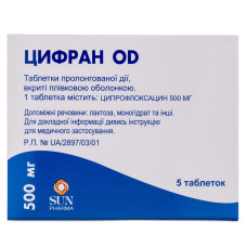 ЦИФРАН ОД табл. пролонг. дії в/пл. об. 500 мг №5 бліст. **