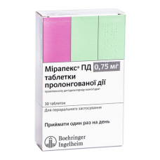 МІРАПЕКС ПД табл. пролонг. дії 0,75 мг №30 бліст.