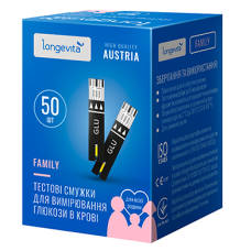 ТЕСТ-СМУЖКИ Глюкометр LONGEVITA Family для вимірювання глюкози в крові (50х1)50шт