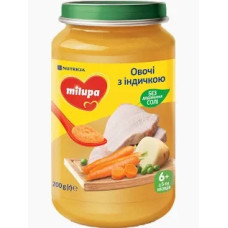 ПЮРЕ MILUPA дитяче, овочево-мясне овочі з індичкою 200г