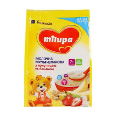MILUPA каша молочна 210гр мультизлакова з полуницею та бананом від 7 міс.
